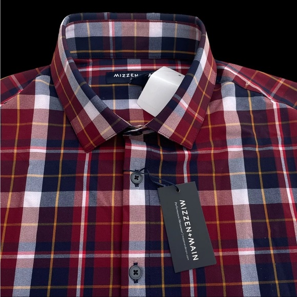 Mizzen+Main Leeward Trim Fit Plaid Button Front Shirt Dark Red Size Small $138 - Picture 3 of 8